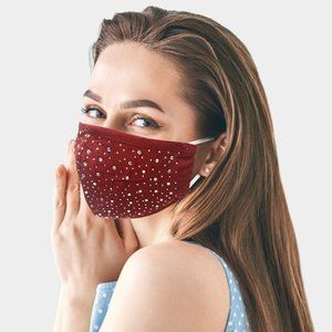 STONE EMBELLISHED SOLID COLOR FASHION MASK